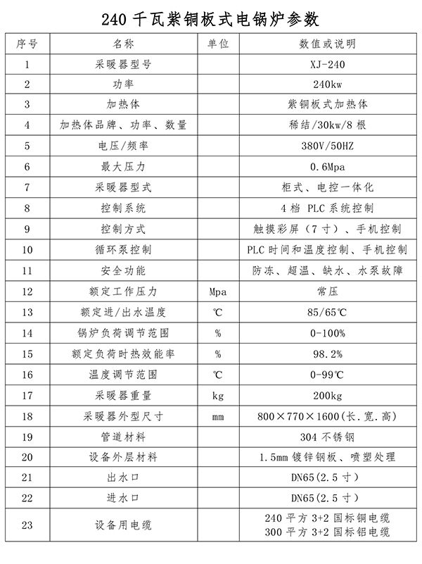 240kw紫銅板式電鍋爐