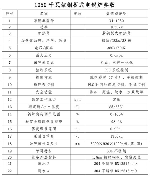 1050kw紫銅板式電鍋爐